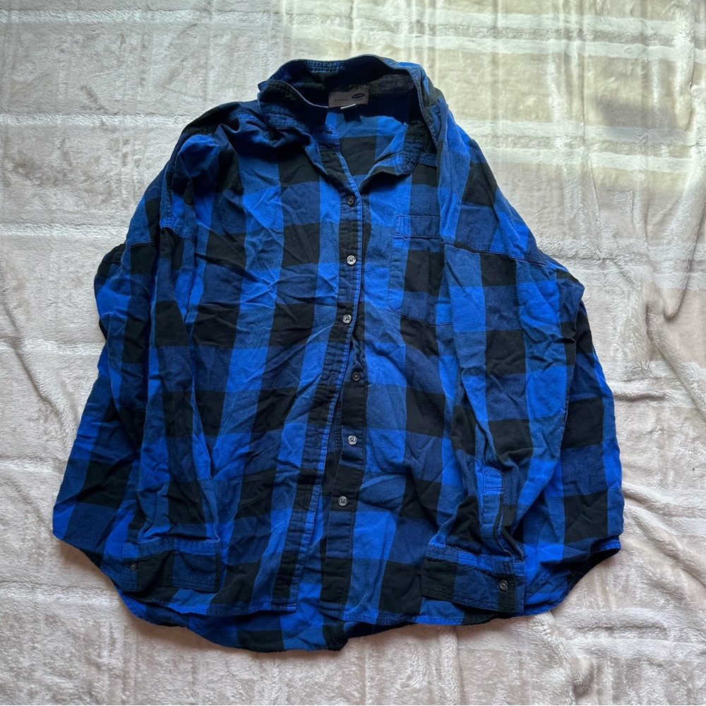 Blue and Black Plaid Button-Up Shirt